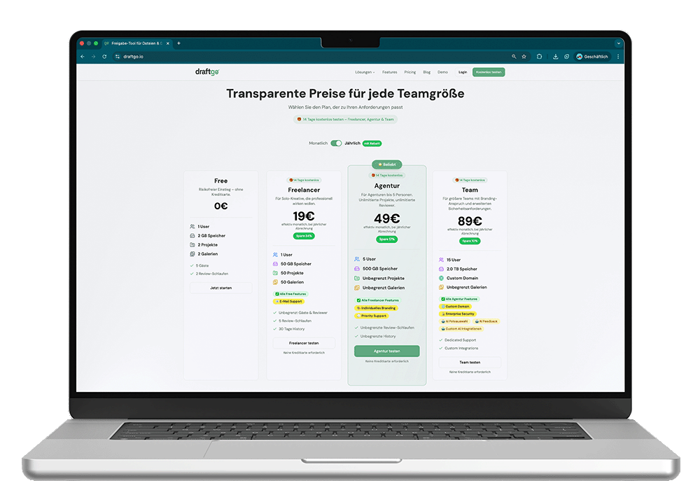 draftgo Preisübersicht: Flexible Tarife für Teams jeder Größe